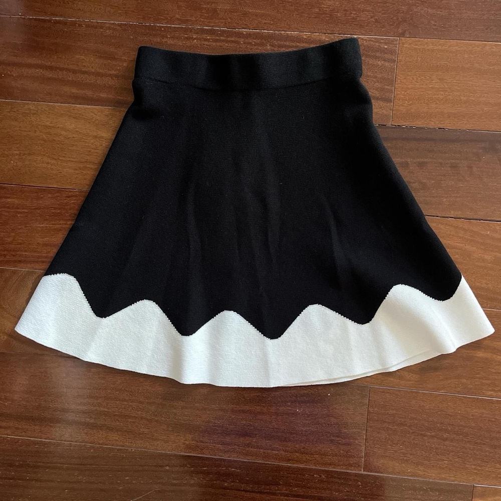 NWT Zara Black and White Wave Hem Skater Skirt